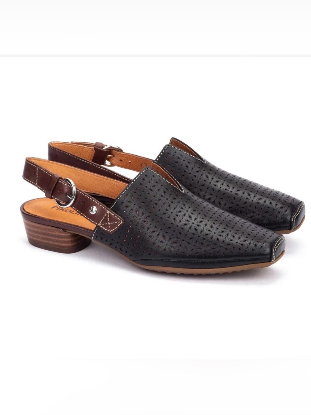 Pikolinos Alameda Sandals Black Leather Block Heel Slingback